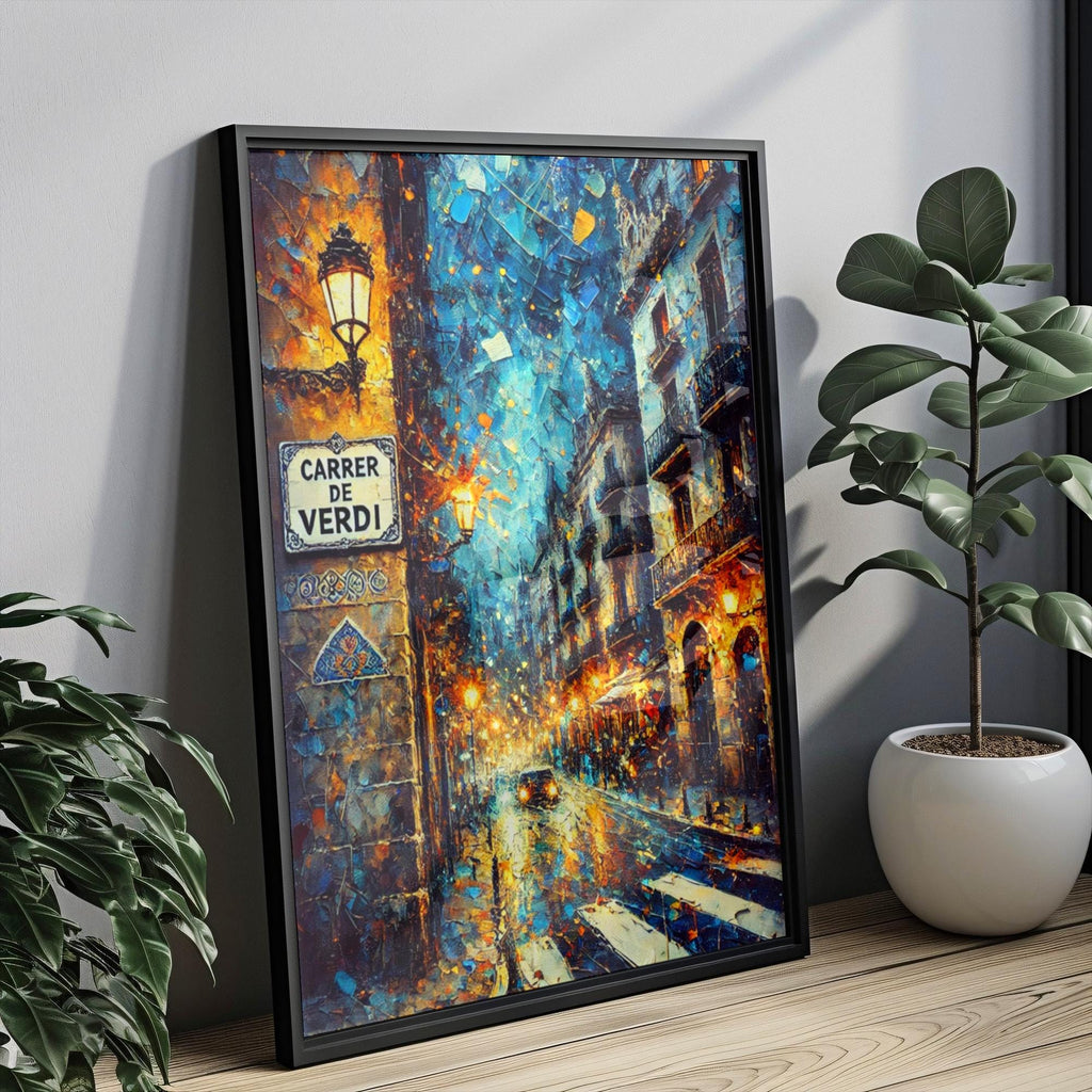 Carrer de Verdi Oil Painting Art Print: Barcelona Spain Street Sign Travel Poster