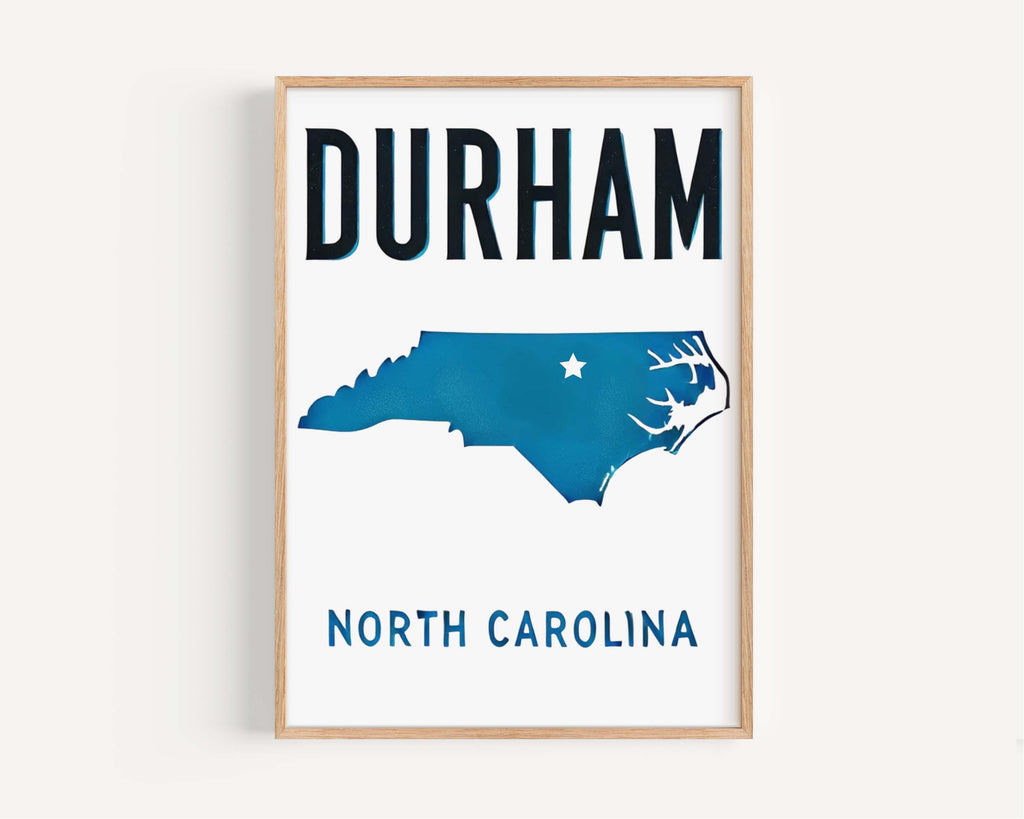 Durham Print - North Carolina Wall Art, Travel Decor, College Gift & Housewarming Home Accent, NC Map Poster, Durham Art Print