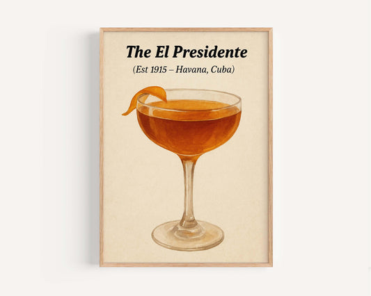 El Presidente Cocktail Print: Vintage Havana Cuba Bar Art
