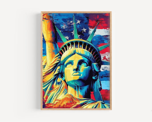 Statue of Liberty Abstract USA Wall Art | Patriotic American Independence Poster | United States Home Decor
