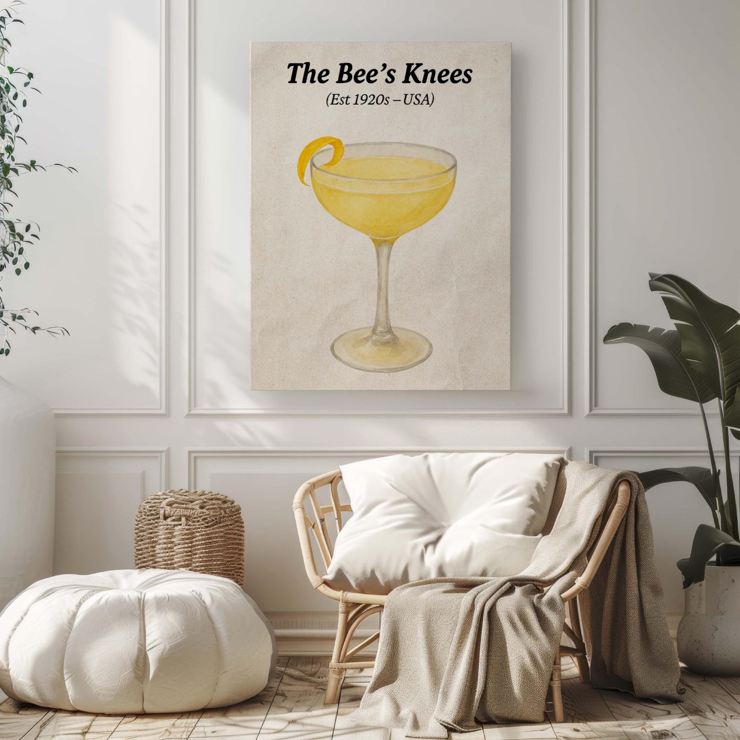 Bees Knees Cocktail Artwork, Gin Drink Print, Prohibition Era Art, Retro Mixology Wall Art, Lemon Garnish Poster, Home Bar Decor