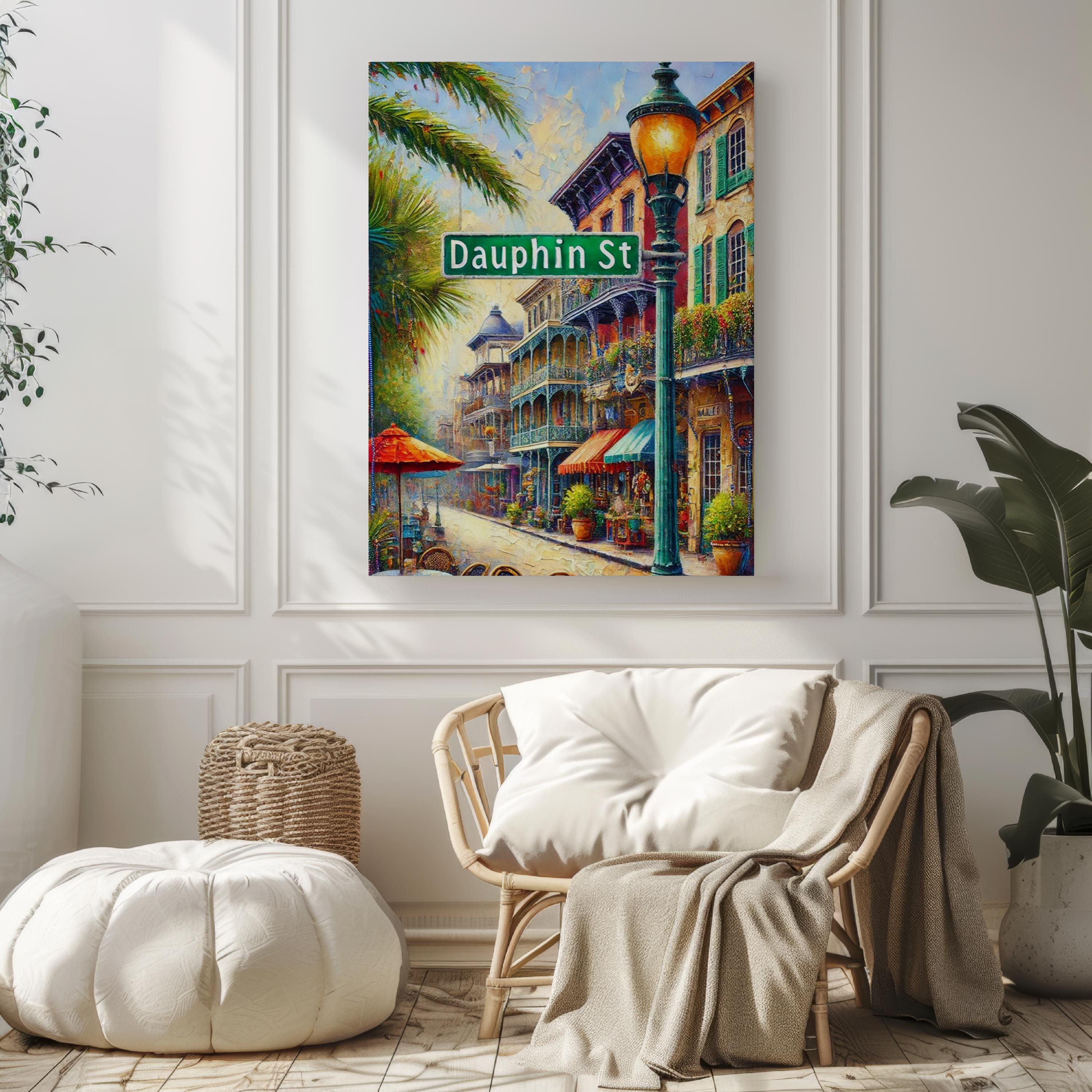 Dauphin Street Oil Painting Art Print: Mobile Alabama Street Sign Travel Poster