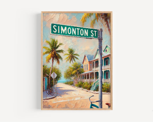 Simonton Street Wall Art | Key West Florida Print | Coastal Travel Souvenir | Tropical Home Decor | Personalized Gift | Florida Art Poster