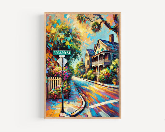 Charleston Bogard St Wall Art Print - South Carolina Travel Poster, Charleston Gift, Housewarming Decor, Unique Cityscape Artwork
