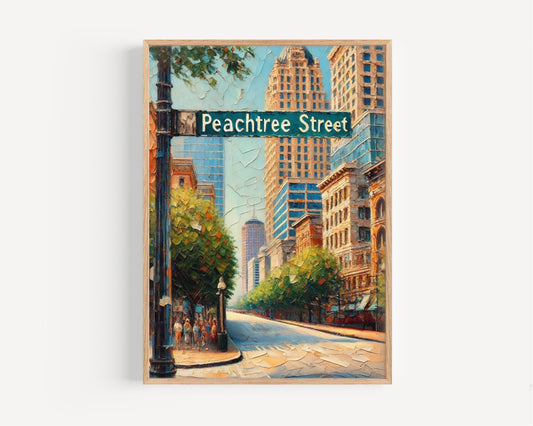 Atlanta Peachtree St Wall Art Print – Travel Poster, Georgia Decor, Housewarming Gift, Modern Atlanta City Art, Urban Travel Print