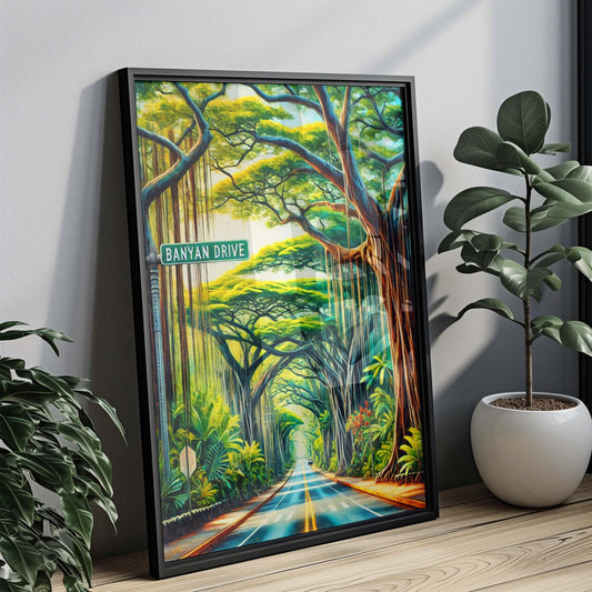 Banyan Drive Print - Hilo Hawaii Wall Art, Big Island Travel Poster, Tropical Home Decor, Housewarming Gift, Hawaii Beach Landscape