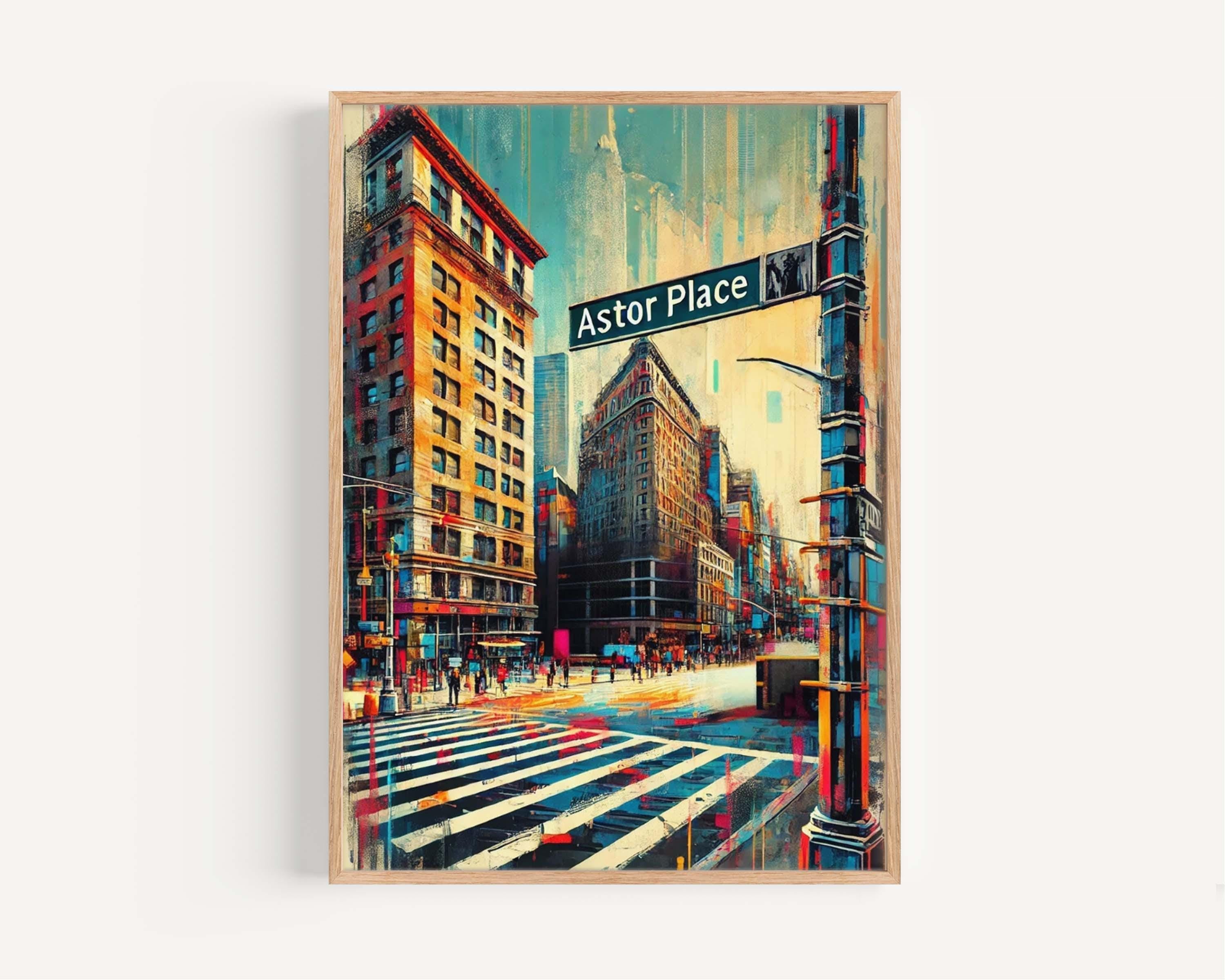 Astor Place Print – Manhattan Wall Art, NYC Travel Poster, New York City Gift, Housewarming Decor, Unique Manhattan Art Illustration