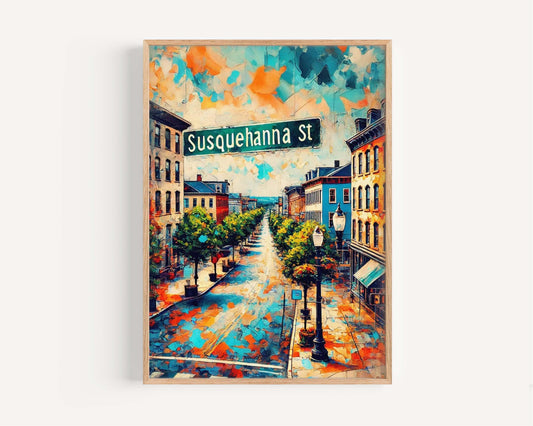 Susquehanna Street Wall Art - Harrisburg PA Travel Print, Susquehanna St Poster, Housewarming Gift, Local City Map Decor