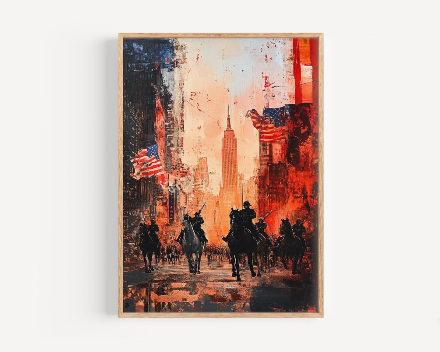 USA Wall Art Abstract Patriotic City Poster | American Independence Home Decor | United States Flag Artwork for Living Room