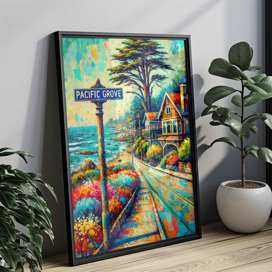 California Pacific Grove Wall Art Print – Coastal Travel Poster, California Gift, Housewarming & American Art Decor