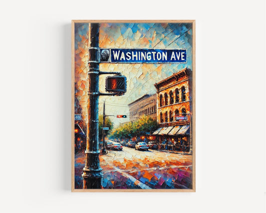 Texas Washington Ave Wall Art – Houston Travel Print, Texas Gift & Housewarming Decor, Unique Texas Artwork Poster