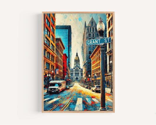 Grant St Print Pittsburgh Wall Art, Travel Poster, Pennsylvania Artwork, Housewarming Gift, Cityscape Decor