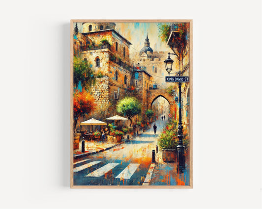 Wall Art King David Street Print Jerusalem Travel Poster Israel Gift Housewarming Artwork
