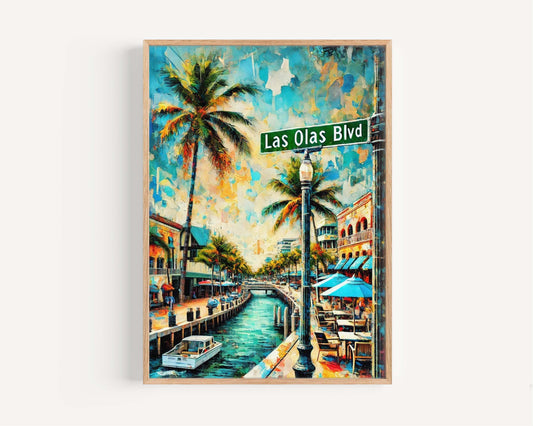 Las Olas Boulevard Wall Art Print, Fort Lauderdale Travel Poster, FL Decor, Housewarming Gift, Beachside Cityscape, Coastal Living Artwork