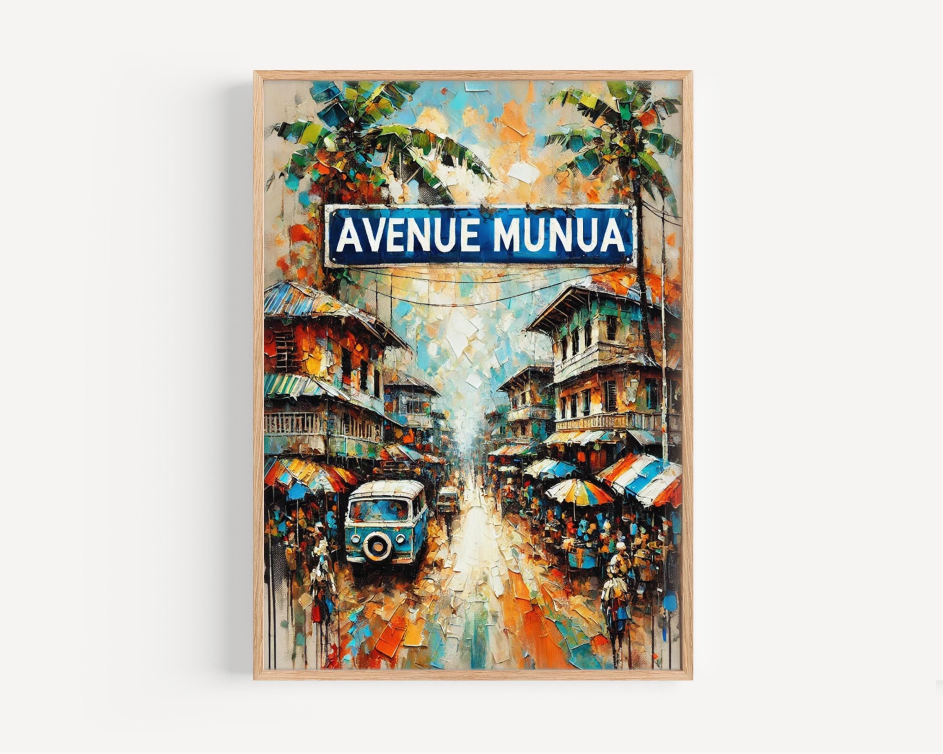 Avenue Munua Wall Art, Kinshasa Print, Democratic Republic of the Congo Art, “City” Gift, Travel Souvenir, Travel Poster,  “State” Art