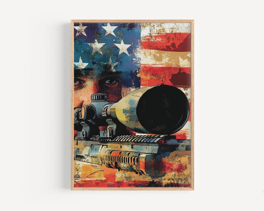 American Sniper Art Print | Abstract USA Wall Art | Patriotic United States Poster | American Independence Home Decor