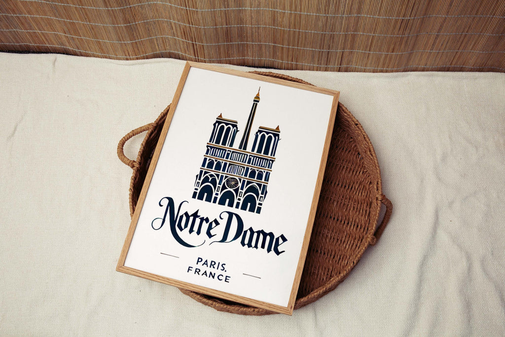 Notre Dame Print Paris Wall Art, French Travel Decor, Notre Dame Cathedral Poster for Home & Office Decor