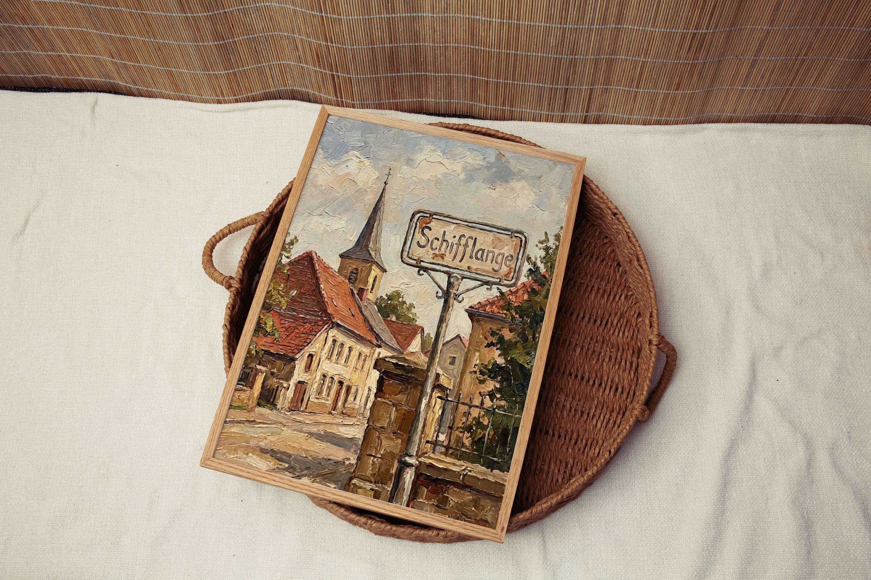 Schifflange Street Oil Painting Art Print: Schifflange Luxembourg Travel Poster