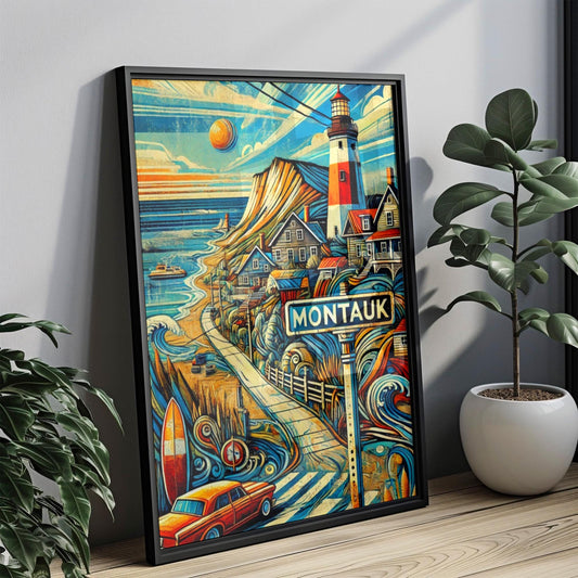 New York Montauk Wall Art Print, Travel Poster, USA Souvenir Gift, New York Art, Housewarming Decor, Montauk Travel Print