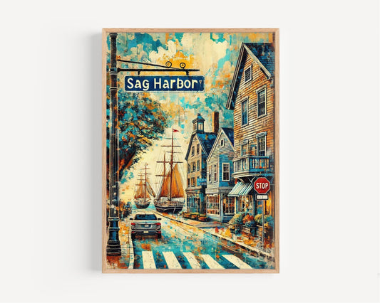 New York Sag Harbor Wall Art Print, Travel Poster, American Art Decor, New York Gift, Housewarming Present, Coastal Home Decoration