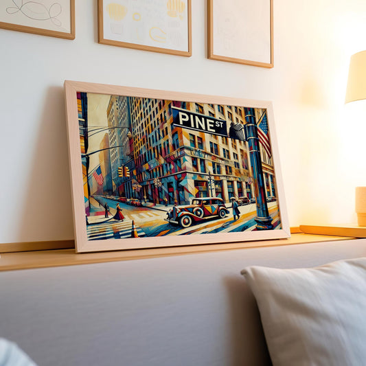 Pine Street Wall Art Print, Cubism Manhattan Travel Poster, Financial District Gift, Modern Housewarming Decor