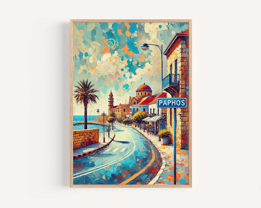 Paphos Art Print - Cyprus Travel Poster Wall Art, European Cityscape Gift, Housewarming Decor, Unique Travel Artwork