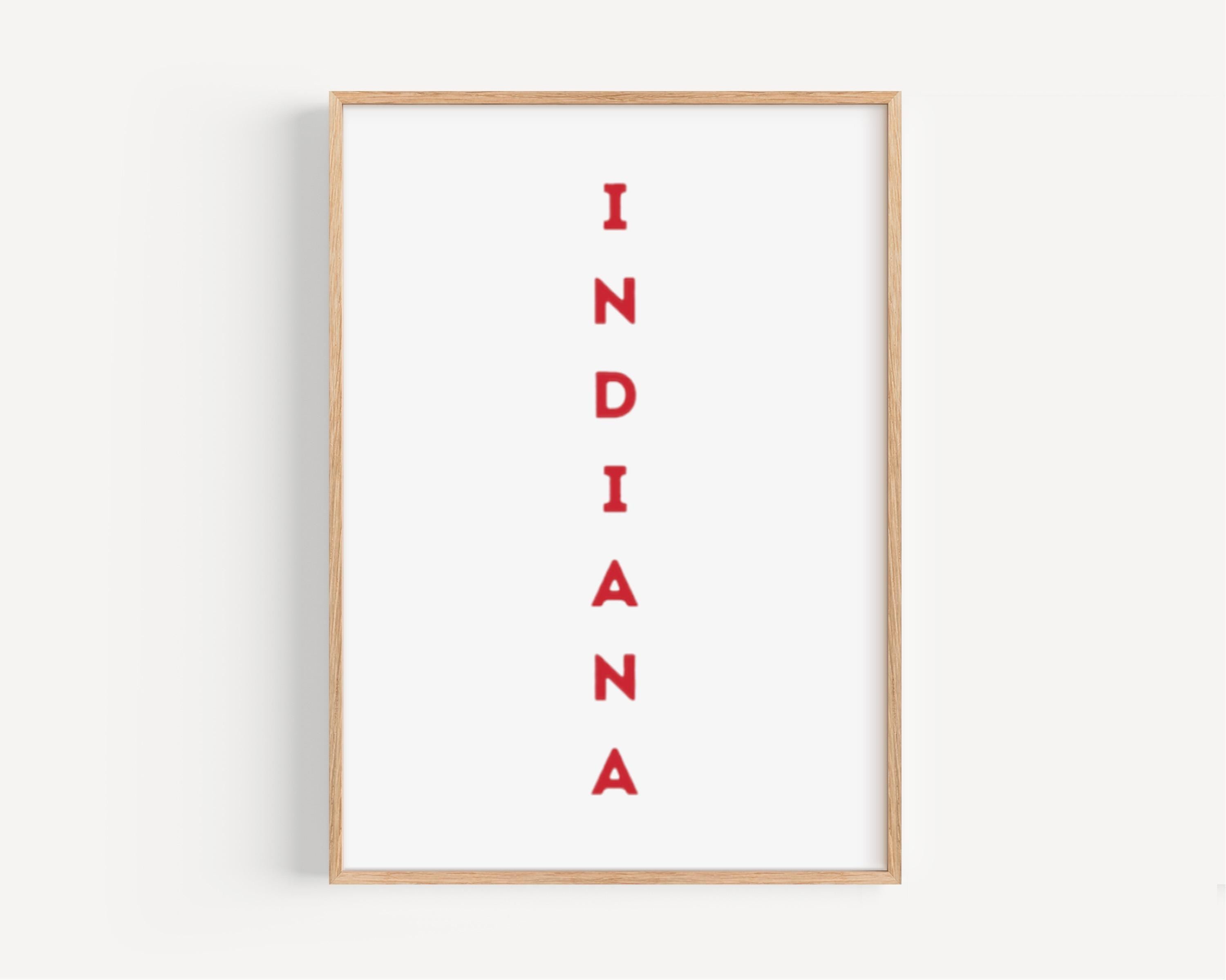 College Art Indiana Wall Print - Travel Dorm Decor, Housewarming Gift, Map Artwork for College Room & Home Wall Decor