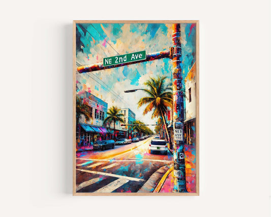 NE 2nd Ave print Miami Wall Art, Florida Travel Poster, Modern Cityscape Decor, Housewarming Gift, Stylish FL Artwork for Home or Office