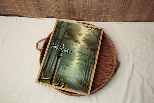 Shades of Death Rd Wall Art Print - New Jersey Travel Poster, US Road Sign Gift, Housewarming Decor, Unique Travel & US Artwork