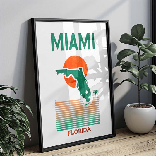 Miami Print Wall Art - Colorful Florida Travel Poster, Miami Florida Artwork for Home, Office & Gift Ideas