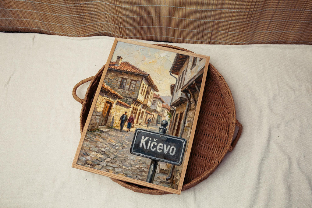Kičevo Oil Painting Art Print: North Macedonia Street Sign Travel Poster