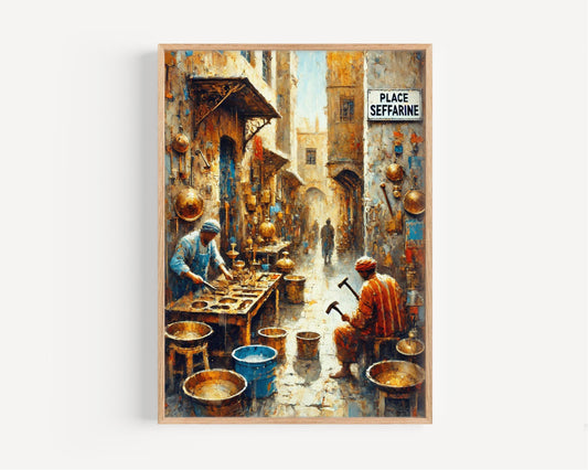Place Seffarine Wall Art, Fez Morocco Print, Street Scene Artwork, Travel Souvenir, Moroccan Art, Vibrant Medina Decor, Handmade Gift