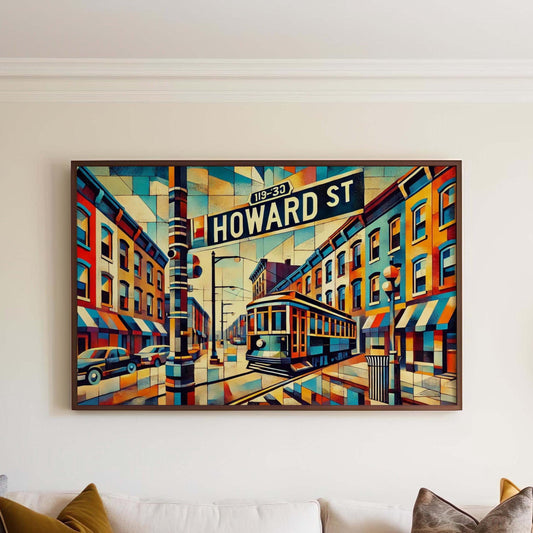 Baltimore Art Howard Street Wall Art Print, Maryland Travel Poster, Housewarming Gift, MD Map Decor, Baltimore City Skyline Illustration