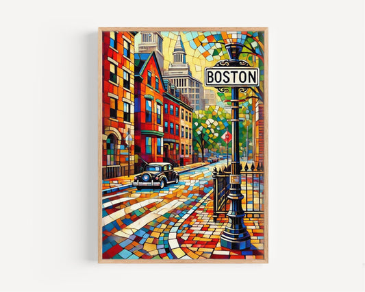 Wall Art Boston Print Massachusetts Travel Poster USA Gift Housewarming Decoration Souvenir USA Artwork