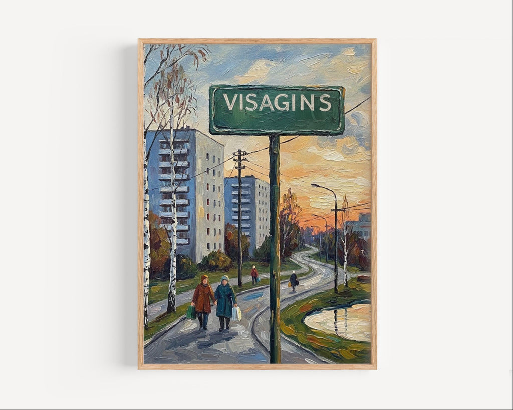 Visaginas Street Sign Art Print: Lithuania Lakeside Town Travel Poster