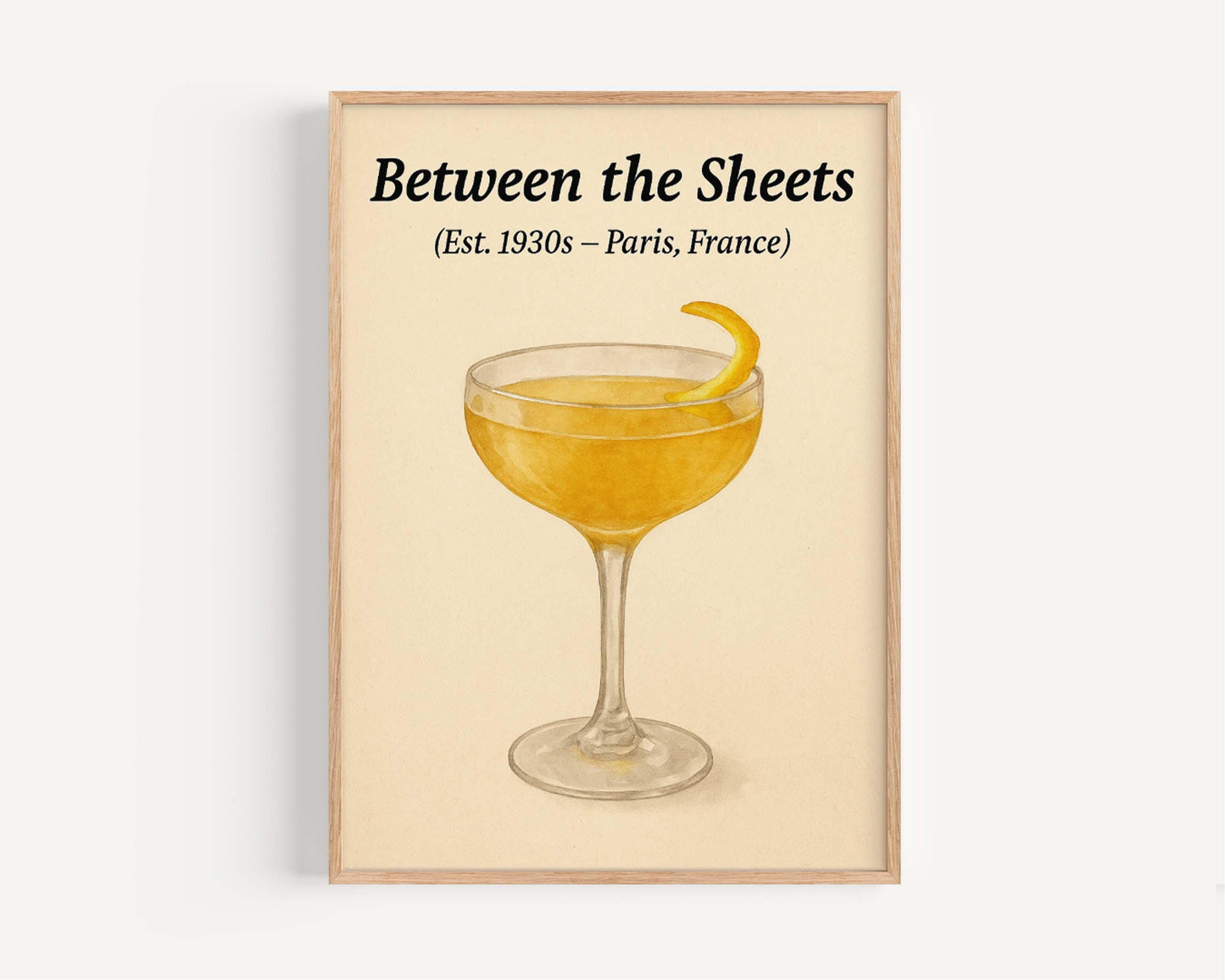 Between the Sheets Cocktail Print: Vintage Bar Wall Art
