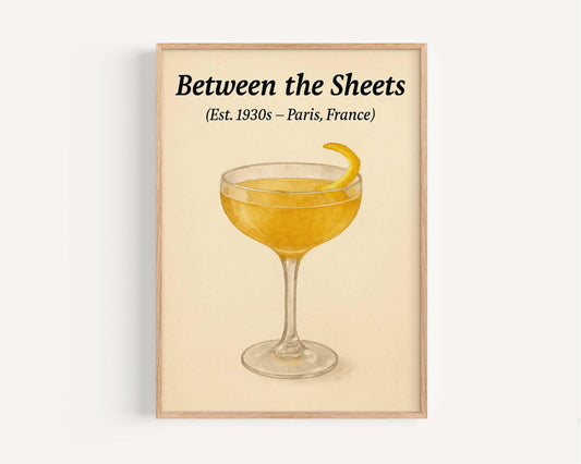 Between the Sheets Cocktail Print: Vintage Bar Wall Art