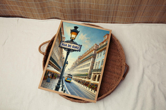 Portugal Rua do Ouro Wall Art - Lisbon Travel Print & Poster, Housewarming Gift, Portugal Souvenir, Lisbon City Map Decor, Travel Home Art