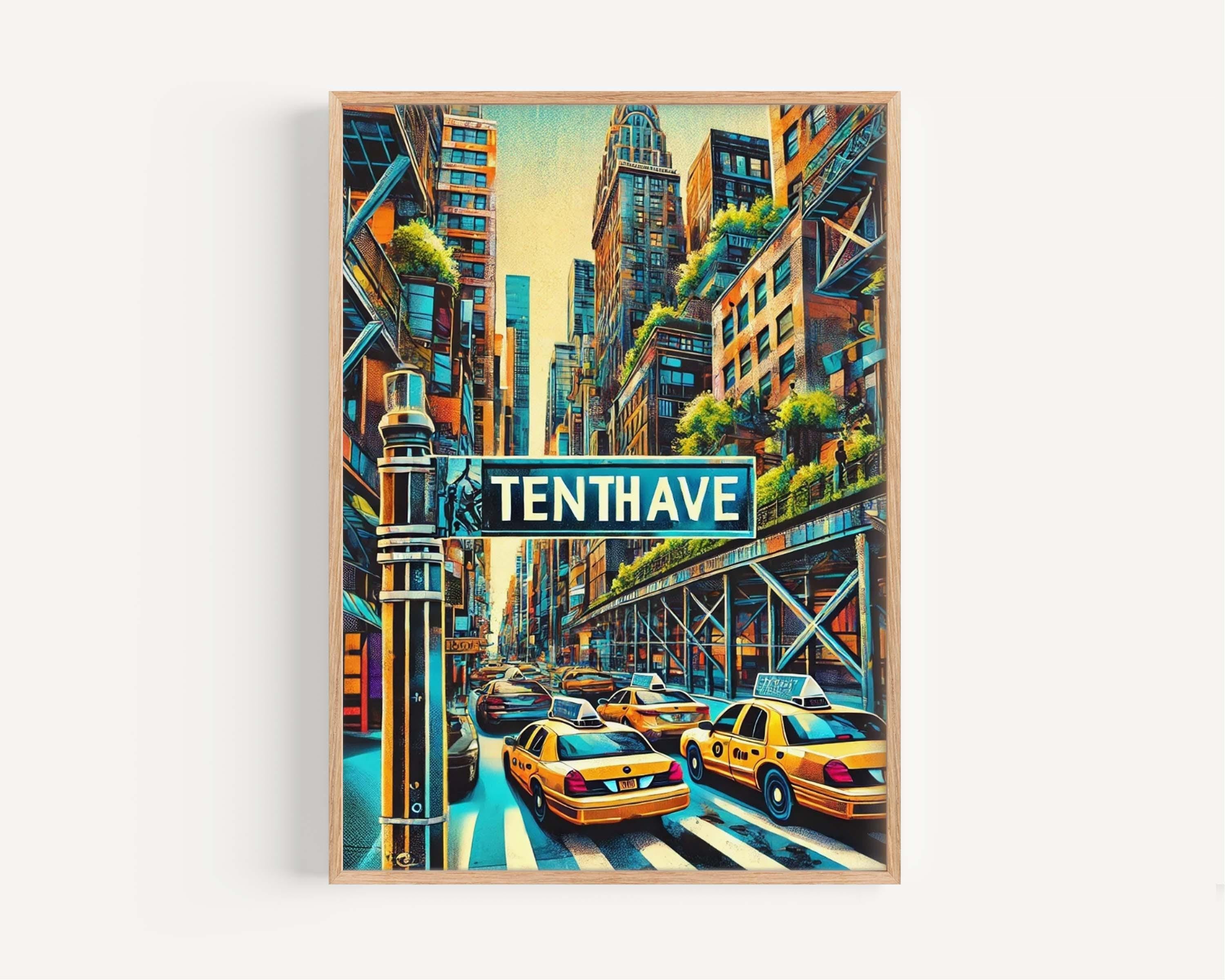 Tenth Ave Print Manhattan Wall Art, NYC Travel Poster, New York City Gift, Modern Home Decor, Tenth Avenue Art, Housewarming Present