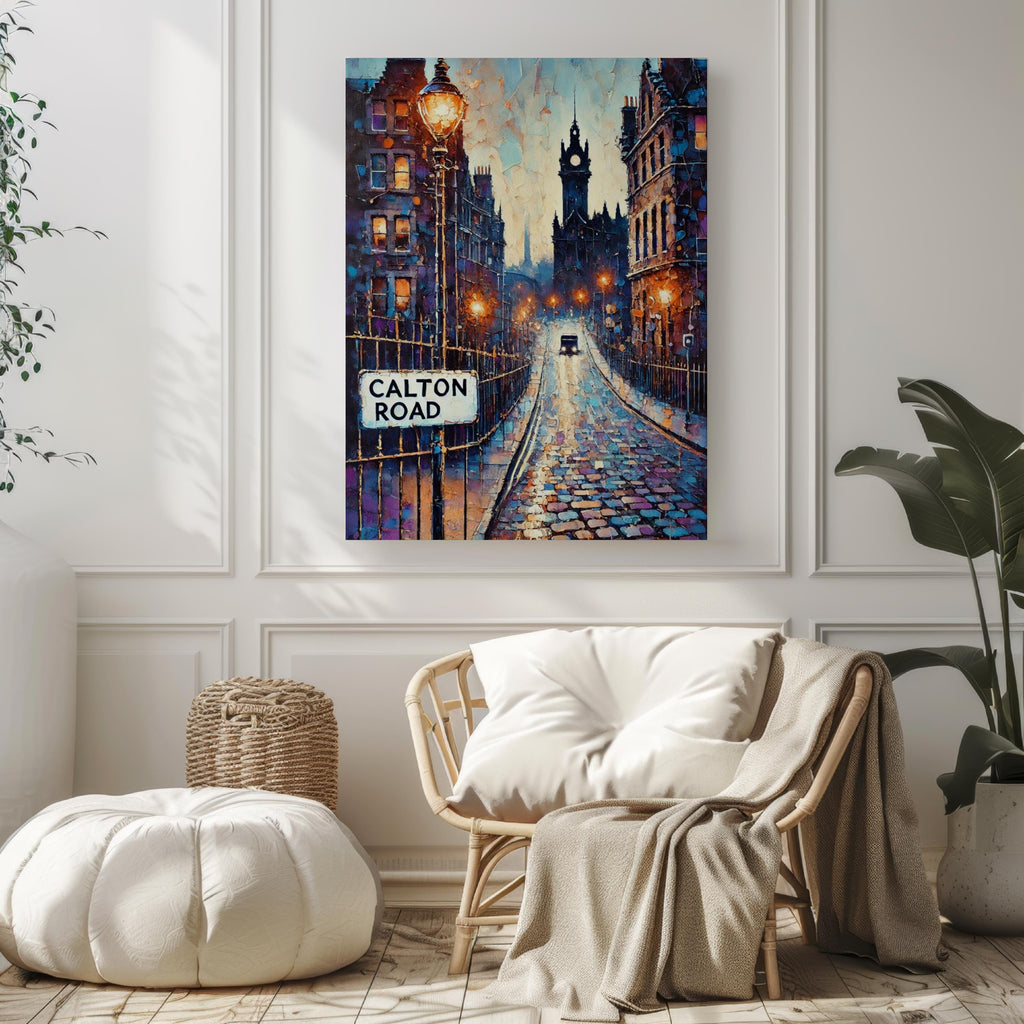 Calton Road Oil Painting Art Print: Edinburgh Scotland Street Sign Travel Poster