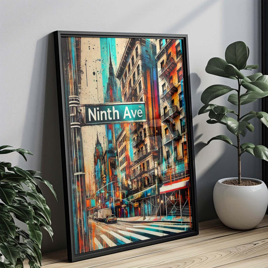 Ninth Ave Print Manhattan Wall Art, NYC Travel Poster, New York City Gift, Housewarming Decor, Urban Skyline Illustration