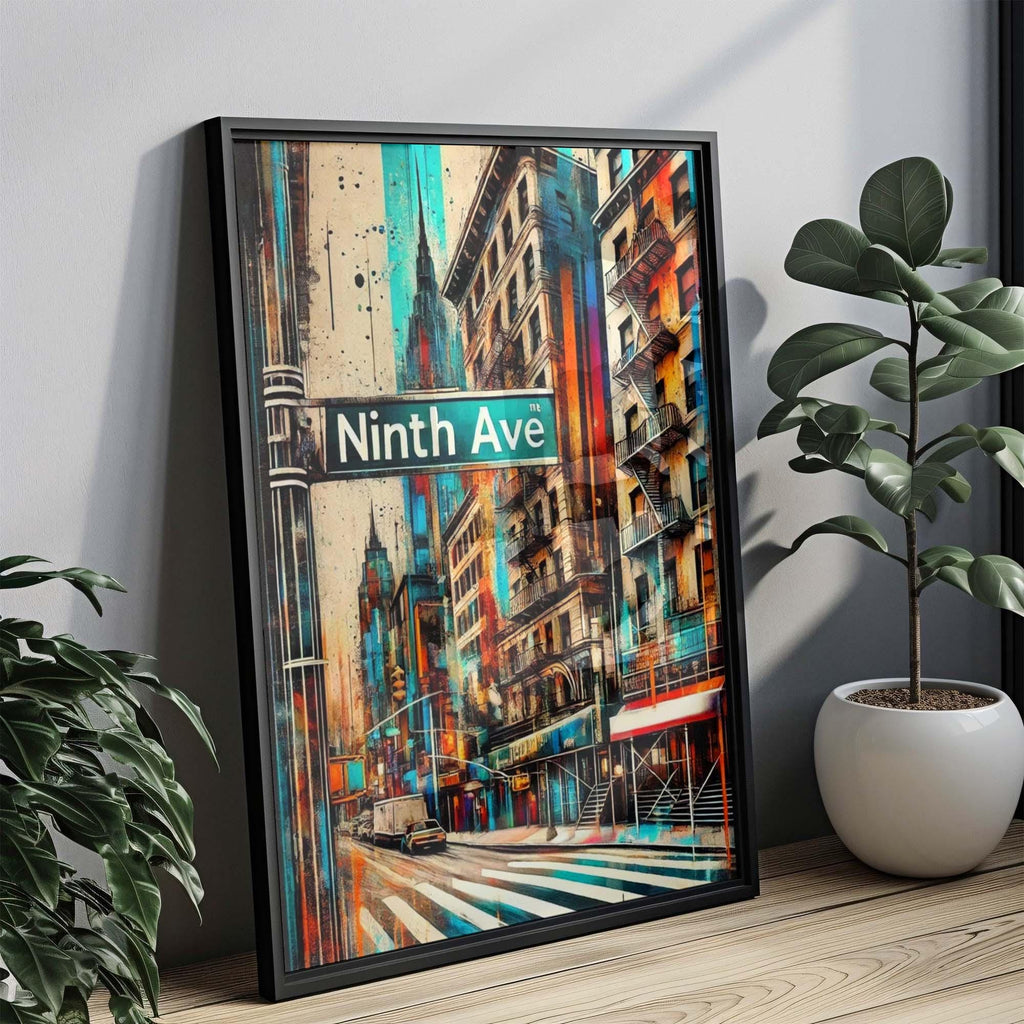 Ninth Ave Print Manhattan Wall Art, NYC Travel Poster, New York City Gift, Housewarming Decor, Urban Skyline Illustration