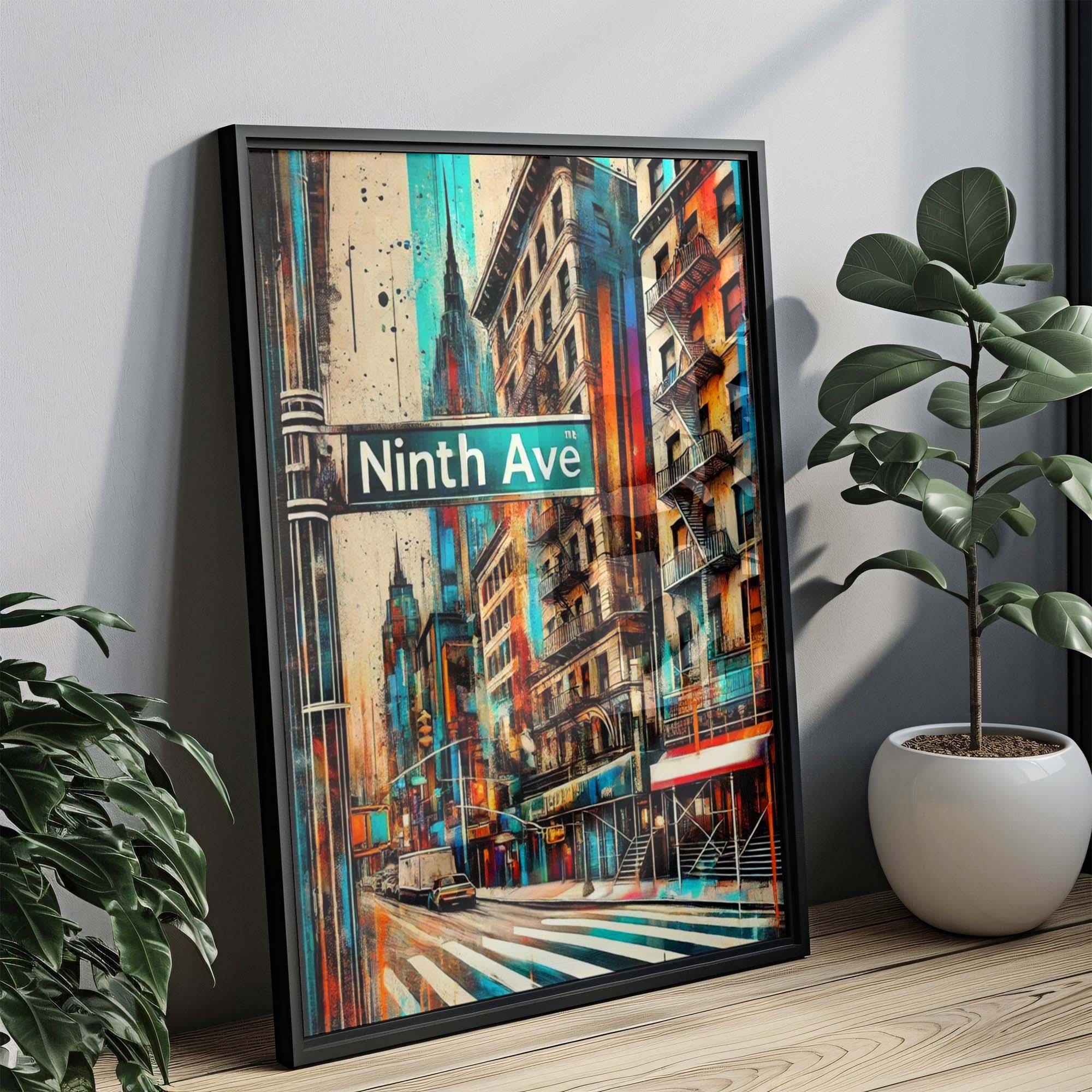 Ninth Ave Print Manhattan Wall Art, NYC Travel Poster, New York City Gift, Housewarming Decor, Urban Skyline Illustration