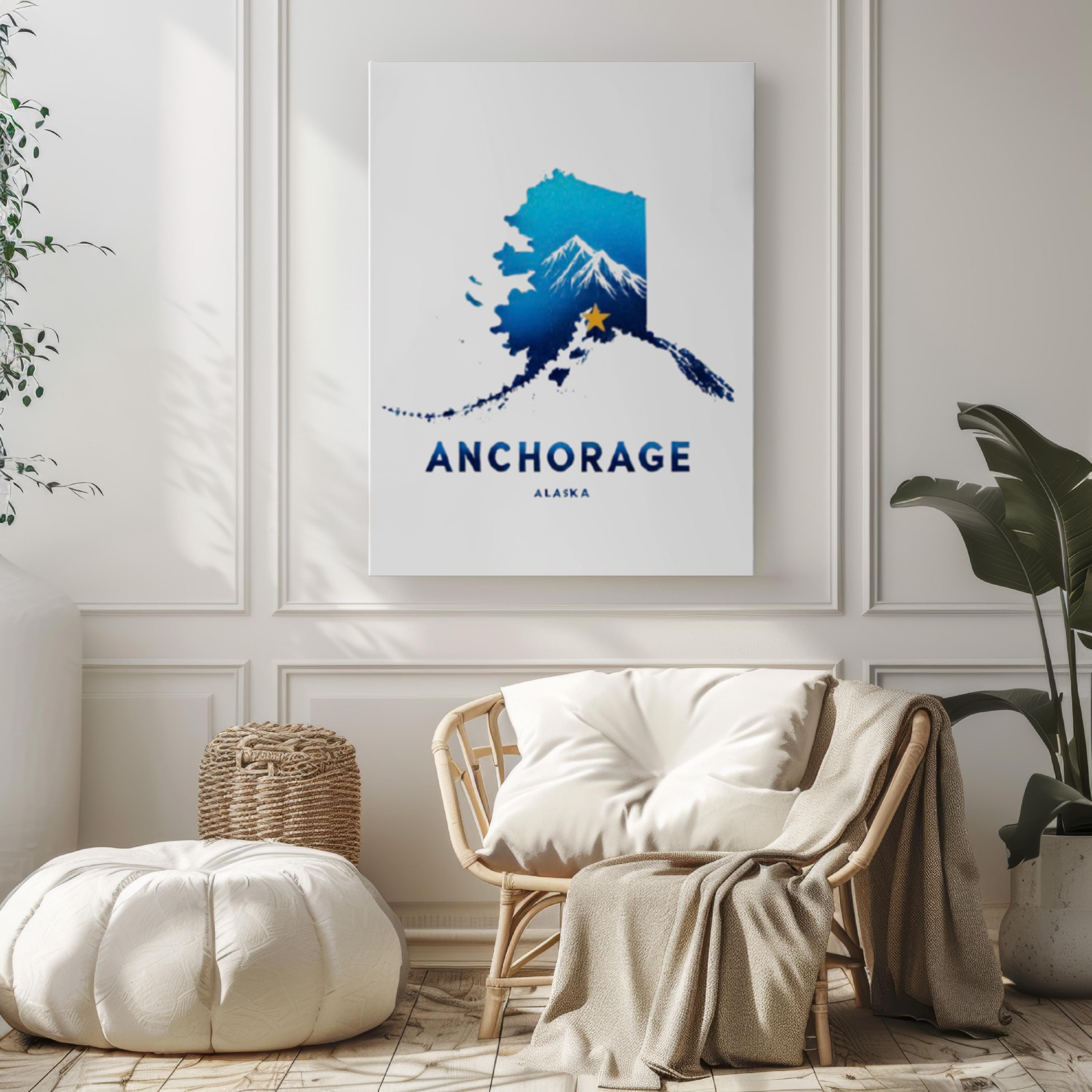 Anchorage Wall Art Print - Alaska Travel Decor, Housewarming & College Gift, Modern Home Decoration, AK State Map Artwork