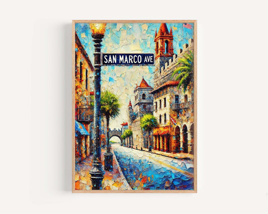 San Marco Ave Print – St Augustine Travel Poster, Florida Wall Art, San Marco Avenue Decor, Housewarming & Florida Gift Ideas