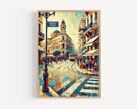 Wall Art Ermou St Athens Print, Greek Travel Poster, Greece Gift, Housewarming Decor, Ermou Street Art Print, Athens Wall Decor