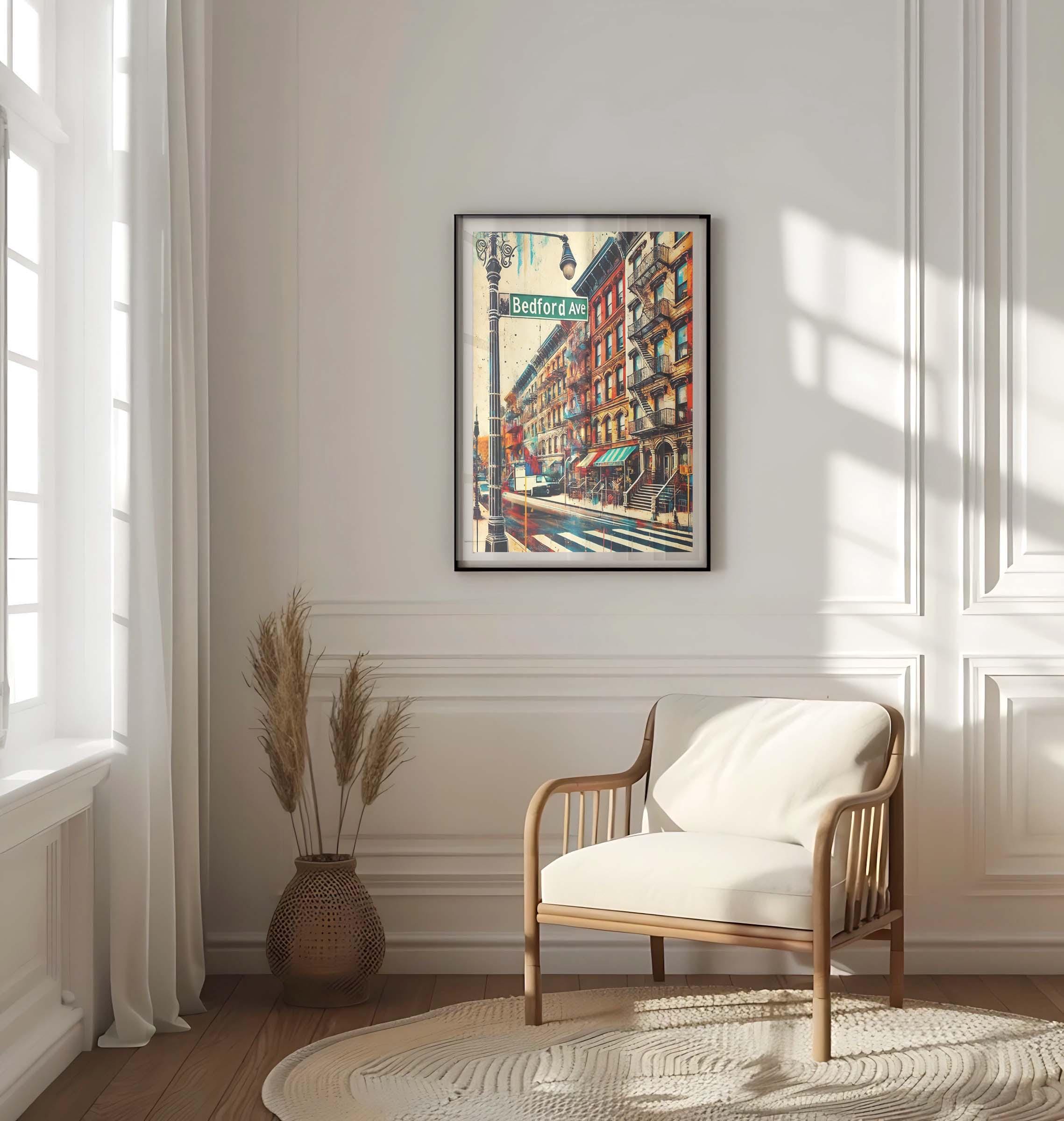 Bedford Ave Print - Brooklyn Wall Art, NYC Travel Poster, New York City Decor, Housewarming Gift, Brooklyn Gift, Modern Urban Art