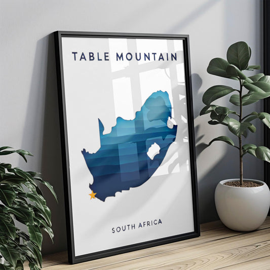 South Africa Table Mountain Wall Art Print – Travel Decor, Home & Housewarming Gift, South Africa Landscape Illustration