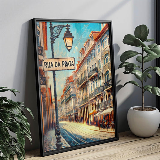 Lisbon Rua Da Prata Wall Art Print - Portuguese Travel Poster, Housewarming Gift, Lisbon Decor, Portugal Map Art, Modern Home Decoration