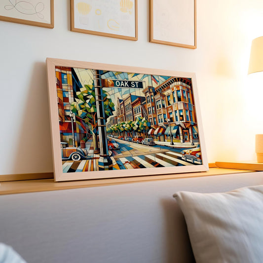 Oak Street Wall Art Print - Chicago IL Travel Poster, Oak St Map Gift, Illinois Home Decor, Housewarming & Chicago Souvenir Art